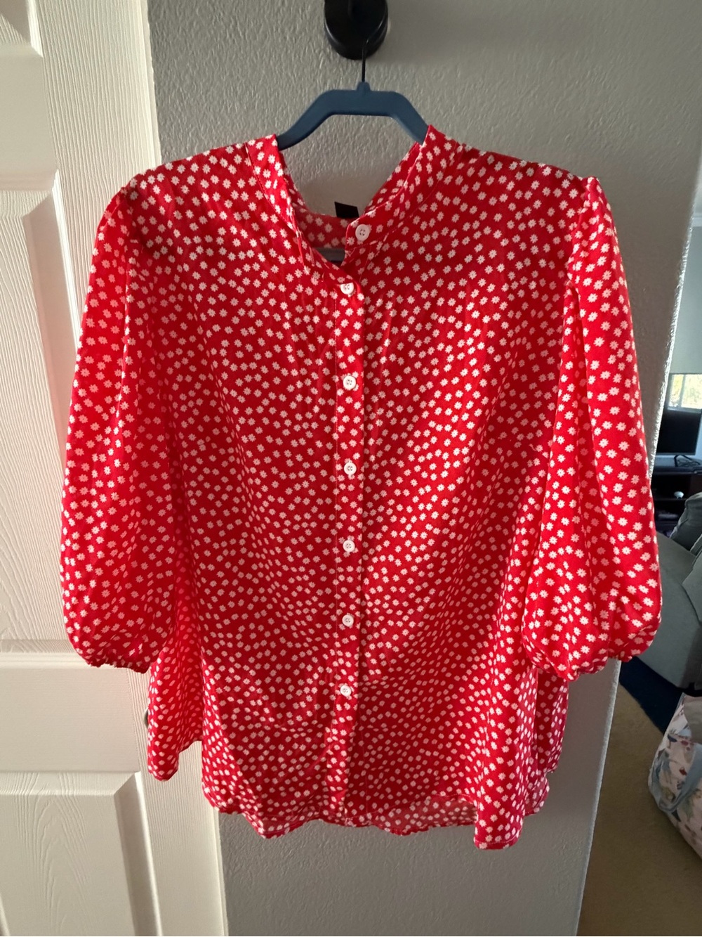 Red Dot Print Button-Down Women’s Blouse